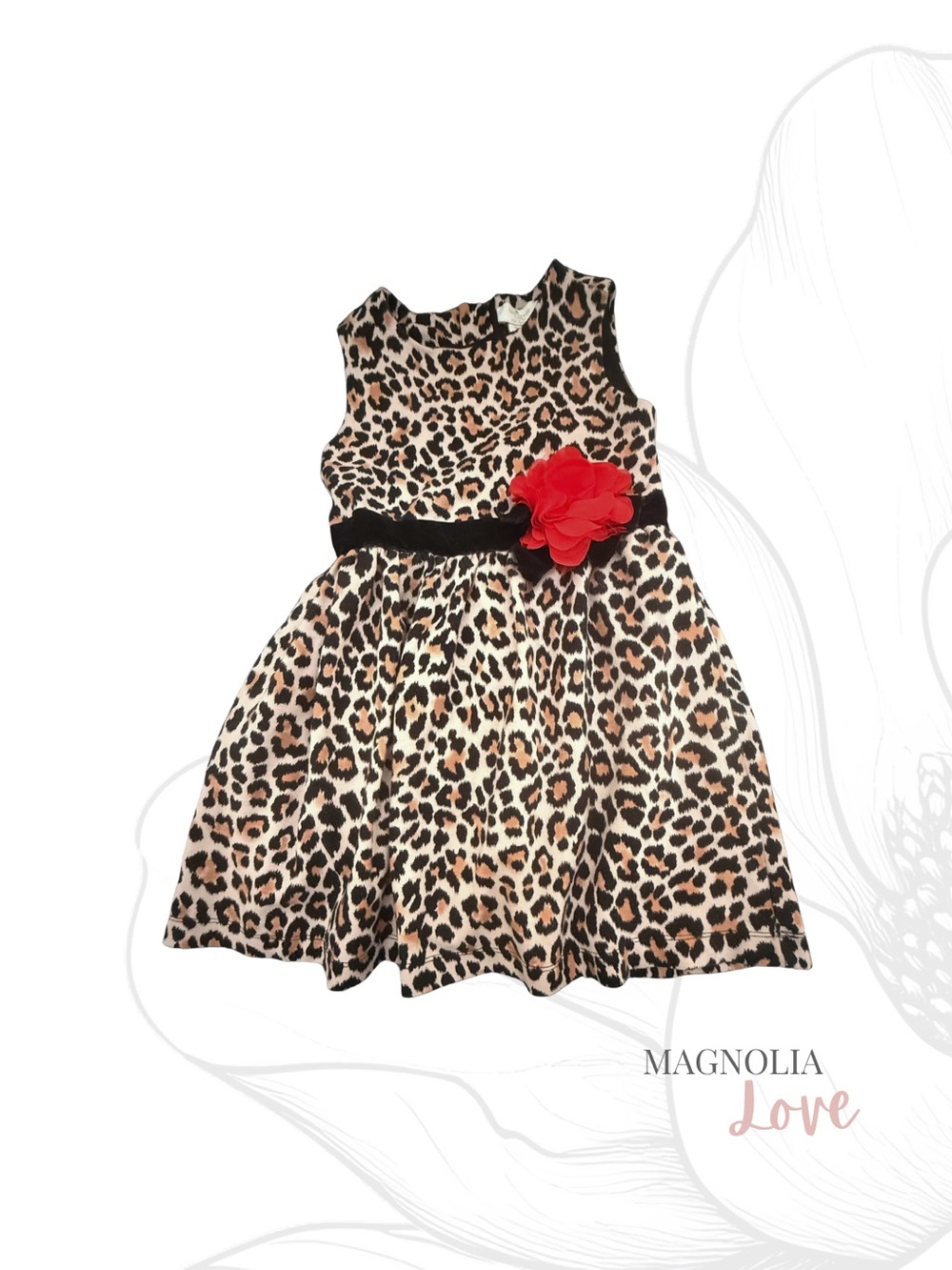 🐆 Kate Spade Girls Leopard Print Party Dress with Red Flower Accent 122/7Y